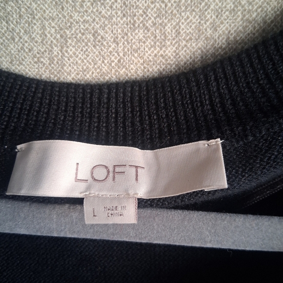 Linen Blend Black Cardigan Bell Sleeves Loft Large Casual Office Career Fall - Picture 3 of 5